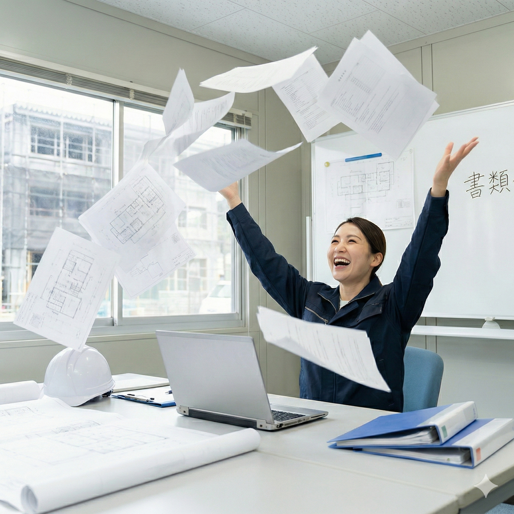 Construction worker handling paperwork on site